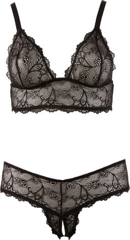 Cottelli Plus Size – Sexy Beha Set met Open Kruis en Licht Transparante Afwerking voor Avonden van Genot – Maat XL – Zwart — thumbnail 1