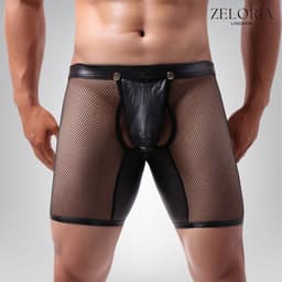 Zeloria Heren Boxer Open Design – Netstof & Wetlook – Verleidelijke Heren Lingerie – Zwart – S — thumbnail 6
