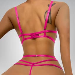 Zeloria Mirella Lingerie Set met Open Kruis – Luxe Kant Bodysuit met Bandjes – Roze – L — thumbnail 2