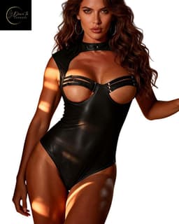 Sexy Lingerie Body Dames – Luxe Lingerie – Zwart – Wetlook Lingerie met Cut-Out Detail – Lak – Latex – Erotische Lingerie – Bodysuit – Lingerieset – Kinky – Erotische Body – BDSM – Shapewear Corset – Leer – PU Top – Dare to Undress Maat S, M, L, XL — thumbnail 8