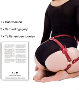 DOWO® - Body Bondage - met Strikknoop - Handboeien - Kleding Accessoires - Sexy Lingerie - Erotiek Riem - SM BDSM - Leer- Harnas Vrouwen - Sextoys voor vrouwen - Rood — thumbnail 6