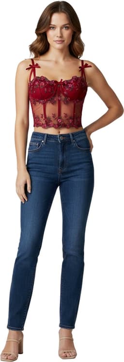 Sexy Lingerie Bustier Dames – Kant Topje met Borduursel – Bordeaux Rood Crop Top — thumbnail 1