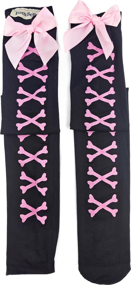 BamBella® -kousen dames - roze strikjes sokken zwart — afbeelding 1