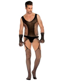 LekkerStout Heren Jarretelbody - Handschoenen - Zwart - Sexy Herenlingerie | M-XL | ( LS159 ) — thumbnail 2
