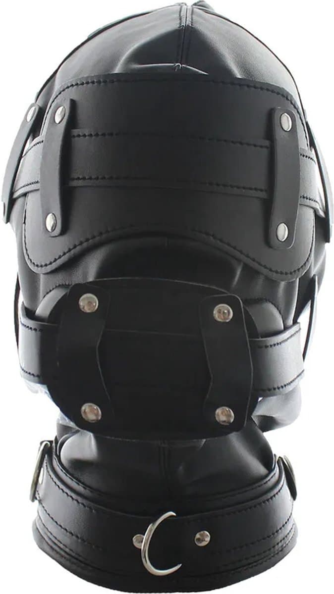 Fetisj Lederen bondage masker met gag penis - Mondknevel BDSM masker - Blinddoek - Gespen en riemen - Verstelbaar - One size — afbeelding 1