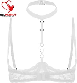 Erotische Beha Open Cup - Choker - Wit - Porno - Lingerie - Open Borsten - Sexy — thumbnail 2