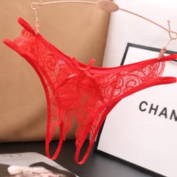 Sexy String met Open Kruis - Rood - Ontwerp met Kant - Erotisch Design met Strik - One Size String - Dames Onderbroek - Lingerie / Ondergoed — thumbnail 1
