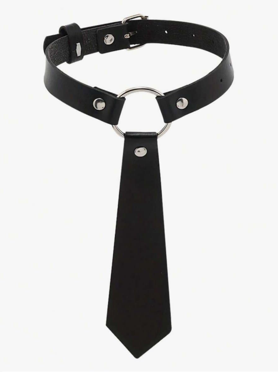 Sexy Leren Choker Stropdas voor Dames – Kinky Festival Accessoire – Lak Leer PVC Look – Strict Dresscode – It’s a Crazy Land — afbeelding 1