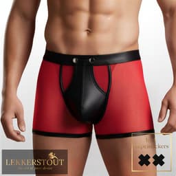 LekkerStout 2-Pack Heren Boxershorts met Open Kruis - Laklook en Mesh - Zwart/Rood - Maat M | LS266 — thumbnail 2