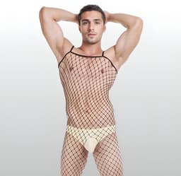 Heren Visnet Bodystocking - Open Kruis - Sexy Herenlingerie - One Size S-L (46-50) | LS140 — thumbnail 1