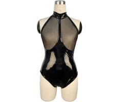 Somstyle Lingerie Body - Maat M - Latex Look Boydsuit - Met Rits voor Open kruis - Zwart