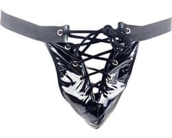 BamBella ® - String - Maat Onesize S M L - Zwart SM kleding Veter sluiting BDSM erotische heren kleding ondergoed lingerie onderbroek zwart