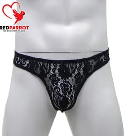 Semi-transparante heren string - Kanten slip - Eroitsche mannen lingerie - Zwart — thumbnail 1