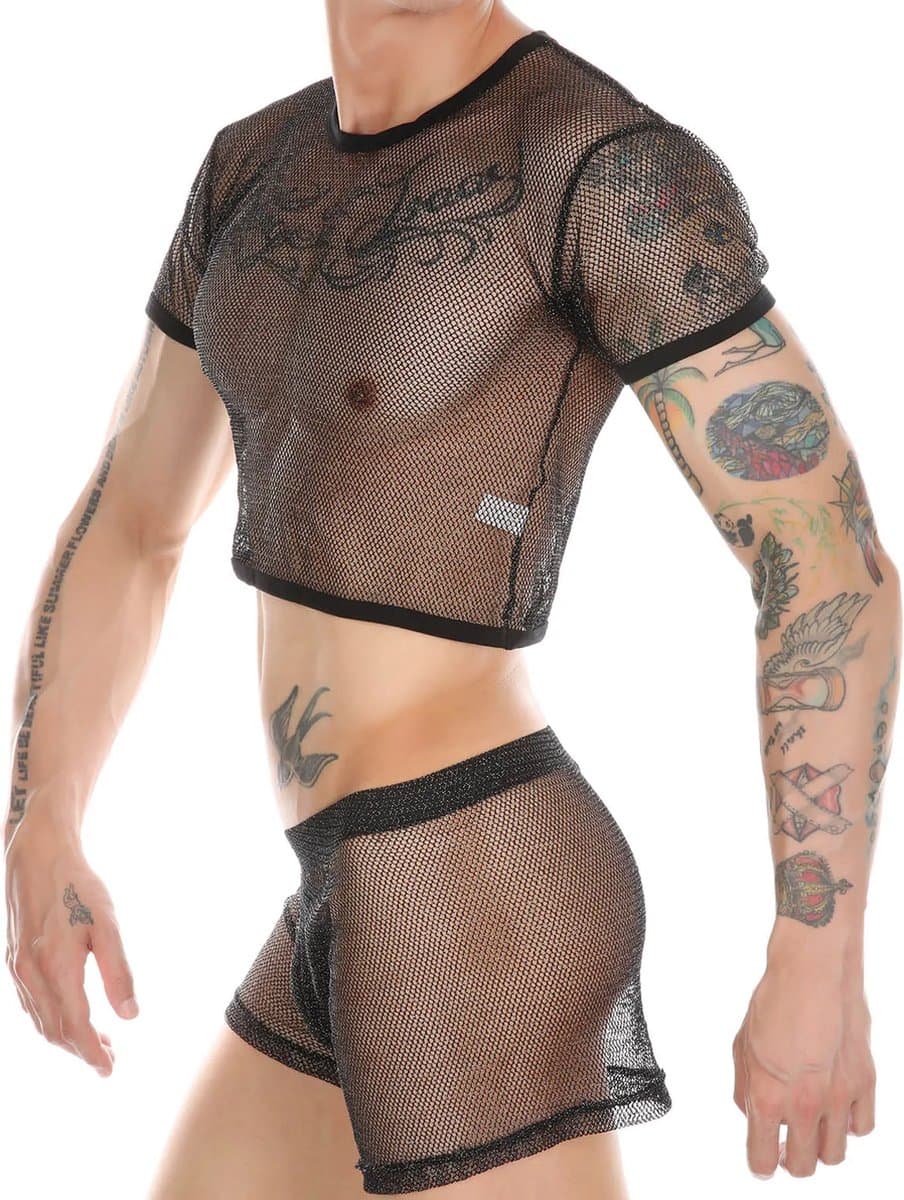Transparante kleding set mannen - Topje en broekje - Short - Crop - Erotische set heren - Sexy - Clubkleding — afbeelding 1