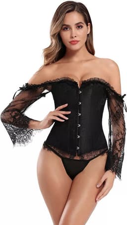 Corset Dames Zwart Kant – Off Shoulder Sexy Lingerie – Lange Mouwen — thumbnail 5