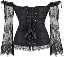 Corset Dames Zwart Kant – Off Shoulder Sexy Lingerie – Lange Mouwen — thumbnail 4