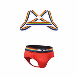 Barcode Berlin Multipack 1x Backless Brief Pride Red + 1x Pride Harness White - MAAT XL - Erotisch Heren Ondergoed - Slip voor Man - Sexy mannen Slip — thumbnail 1