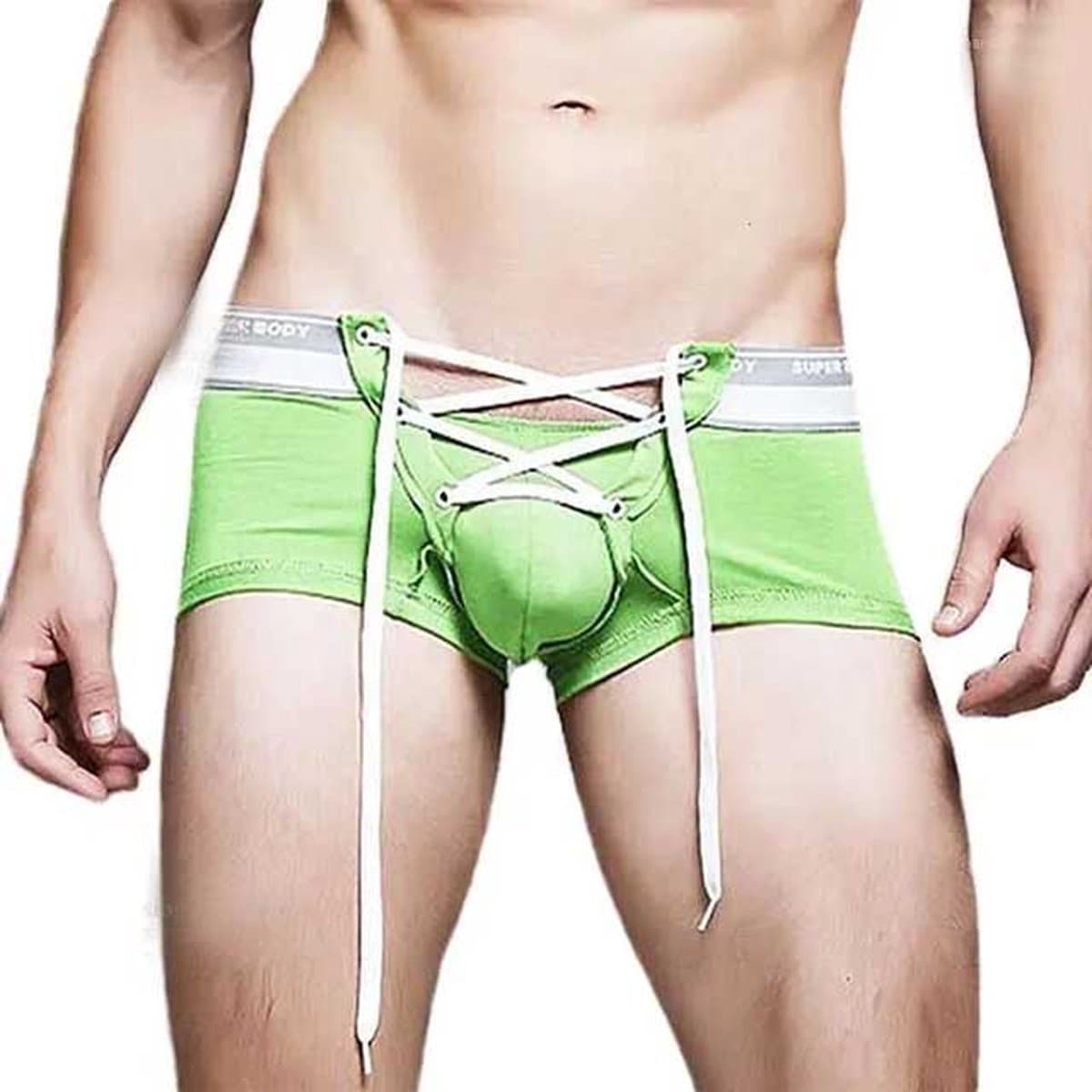 Sexy Heren Boxershort – Veter Sluiting - Groen - Lingerie - Ondergoed - Strak — afbeelding 1