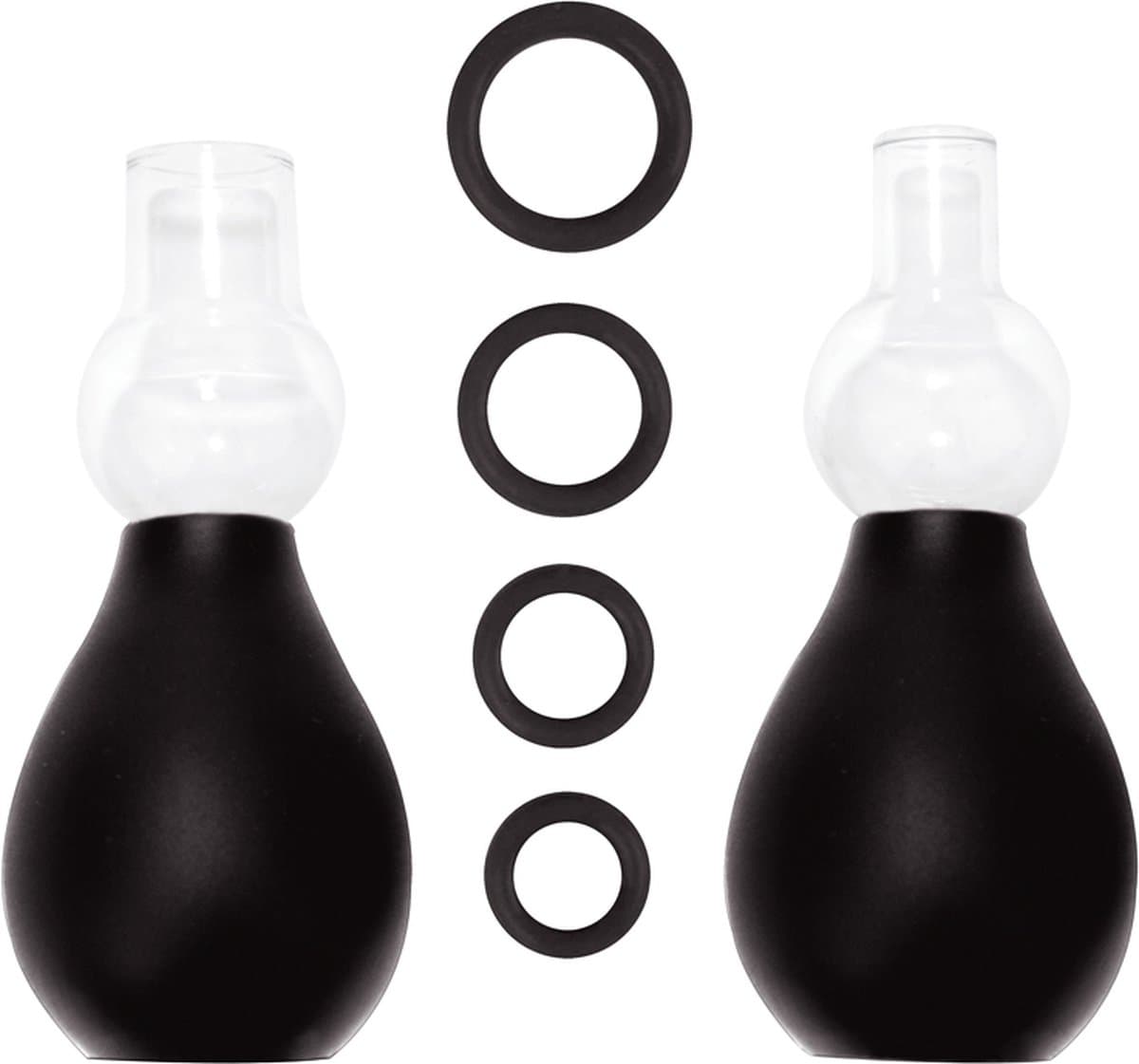 Ouch! Tepel Pomp Set met Ringen voor Verlenging Harde Tepels – Zwart — afbeelding 1