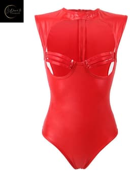 Sexy Lingerie Body Dames – Luxe Lingerie – Rood – Wetlook Lingerie met Cut-Out Detail – Lak – Latex – Erotische Lingerie – Bodysuit – Lingerieset – Kinky – Erotische Body – BDSM – Shapewear Corset – Leer – PU Top – Dare to Undress Maat S, M, L, XL — thumbnail 13