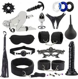 Oneay BDSM Extreme Bondage Set - 17 Delig -SM Handboeien - Dildo - Zweep / Anale plug / Tepelklemmen - Sex Toys voor Koppels - Seksspeeltjes voor mannen en vrouwen - Sex Pakket en Toys - Zwart — thumbnail 1