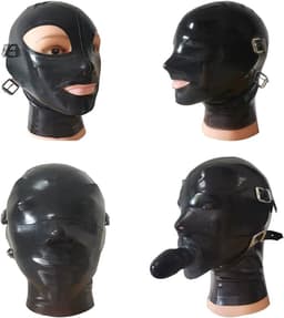 OUYLAF latex masker bdsm - latex bdsm - latex hood - latex masker erotiek - Unisex - Gespen en riemen - latex fetish - oogmasker - bdsm masker - bdsm masker met gag (L) — thumbnail 5
