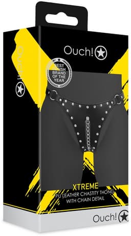 PU Leather Chastity Thong with Chain Detail - Black — thumbnail 5