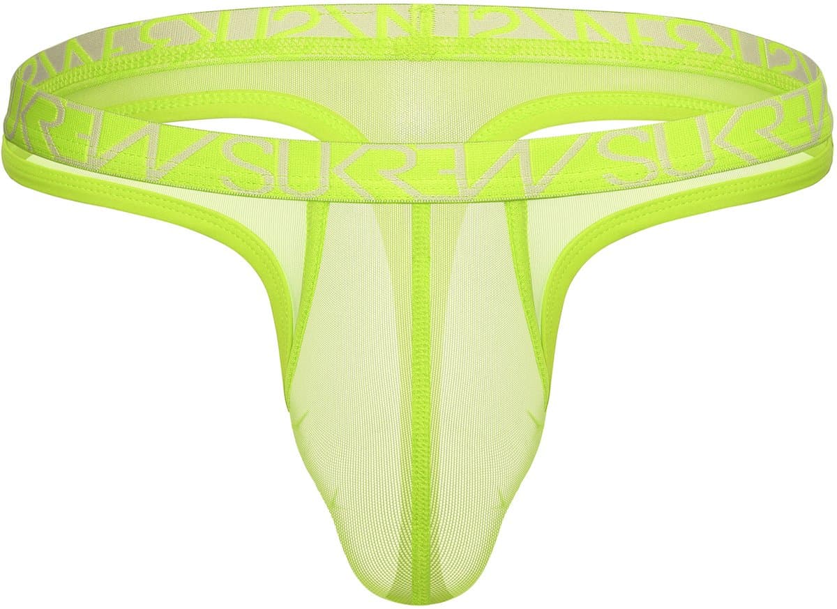 SUKREW Sheer Low-rise Thong Acid Yellow - MAAT XXL - Erotisch Heren Ondergoed - String voor Man - Sexy mannen String — afbeelding 1