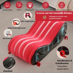 Sex Kussen - 6 Accessoires - Inclusief Seksspeeltjes - Inclusief Elektrische Pomp - Opblaasbaar Seks Kussen - Seks Meubel - BDSM Speelgoed - PVC met Zacht Fluweelcoating - Zwart/Rood - Discreet Verzonden — thumbnail 4