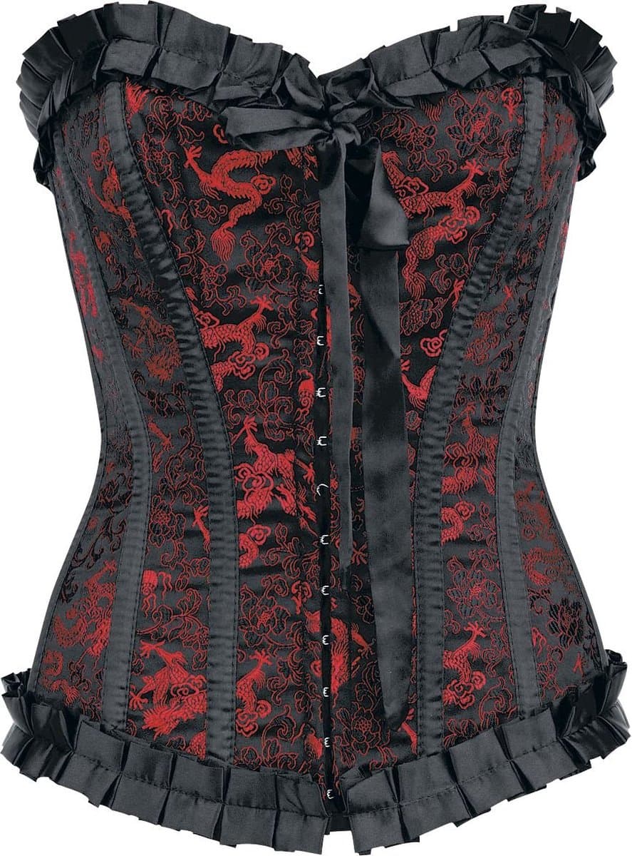 Burleska Lily Hook Red Dragon Dames Corsage - zwart/rood - S — afbeelding 1