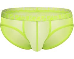 SUKREW Sheer Low-rise Brief Acid Yellow - MAAT L - Erotisch Heren Ondergoed - Slip voor Man - Sexy mannen Slip