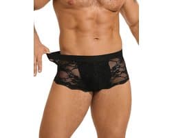 Transparante Kanten Boxershorts voor Heren - Hipster Ondergoed met Comfortabele Tailleband en Gekruiste Strepen - Grote Maat