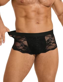 Transparante Kanten Boxershorts voor Heren - Hipster Ondergoed met Comfortabele Tailleband en Gekruiste Strepen - Grote Maat — thumbnail 1