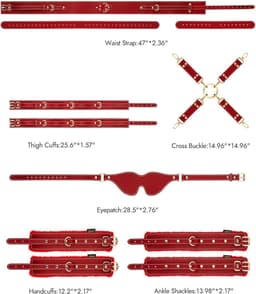 Oneay Sex Bondage BDSM-set met 6 onderdelen, inclusief verstelbare handboeien, enkelboeien, dijbeenboeien, blinddoek, kruisband en tailleband. Seksspeeltjes voor volwassenen, geschikt voor mannen, vrouwen en stellen. — thumbnail 2