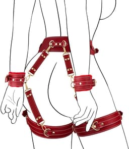 Oneay Sex Bondage BDSM-set met 6 onderdelen, inclusief verstelbare handboeien, enkelboeien, dijbeenboeien, blinddoek, kruisband en tailleband. Seksspeeltjes voor volwassenen, geschikt voor mannen, vrouwen en stellen. — thumbnail 1