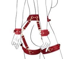 Oneay Sex Bondage BDSM-set met 6 onderdelen, inclusief verstelbare handboeien, enkelboeien, dijbeenboeien, blinddoek, kruisband en tailleband. Seksspeeltjes voor volwassenen, geschikt voor mannen, vrouwen en stellen.