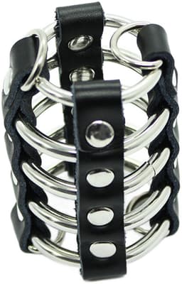 OHMAMA FETISH | Ohmama Fetish Leather Strap Metal Ring Cock Cage With Ball Divider — thumbnail 6