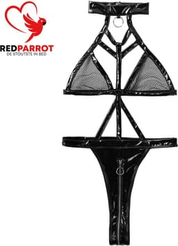 Erotische Uitgeholde Bodysuit - Jumpsuit - Lingerie - Wetlook - Zwart - Rits — thumbnail 4