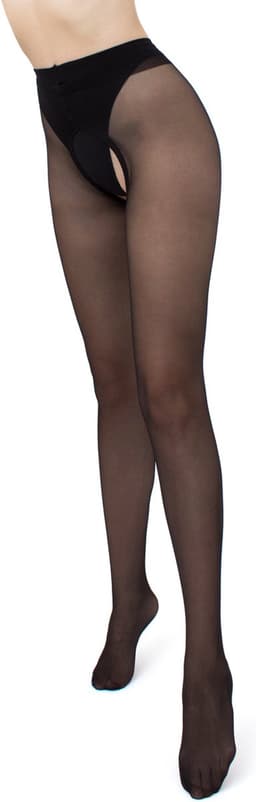 Giulia - Intimo Plus licht glanzende 20den Sheer Panty met open kruis - Zwart - XL — thumbnail 1
