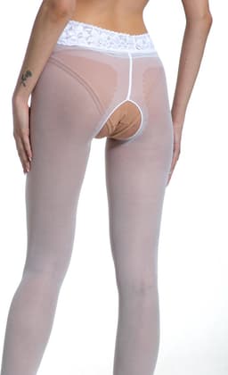 Witte Panty Open Kruis - 30 Denier - Maat: XXL - Model: Lace - Merk: Amour — thumbnail 2