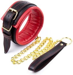 Banoch - Collar & leash Gold - Halsband en Riem - Rood met goud — thumbnail 1