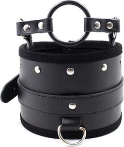 Nooitmeersaai -  Zwarte halsband met ring gag en riem — thumbnail 1