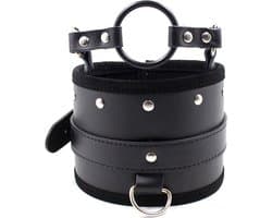 Nooitmeersaai -  Zwarte halsband met ring gag en riem