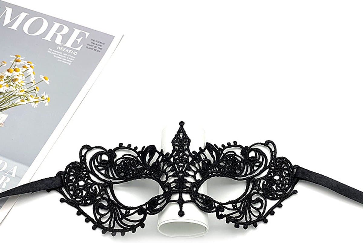 Venetiaans Masker Dames - Kant - Verkleedkleding - Masquerade Masker - Gemaskerd Bal - Galamasker - Zwart — afbeelding 1