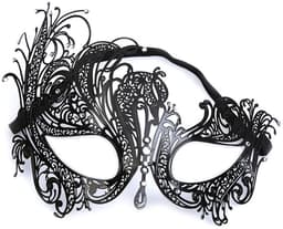 Venetiaans masker - Elegant zwart metalen masker - Met glinsterende strass steentjes - 26 × 16 CM - Luxe Masker Dames - Oogmasker - Maskerade - Gala Feest - Sexy Maskers - Verkleedkleding - Zwart — thumbnail 1