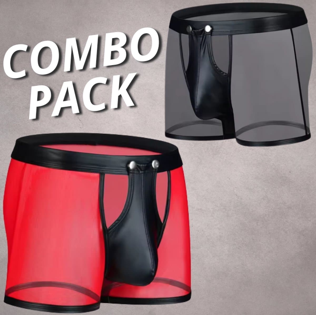 LekkerStout 2-Pack BDSM Boxershorts - Open Kruis - Zwart/Rood - Sexy Herenlingerie | M | LS266 — afbeelding 1