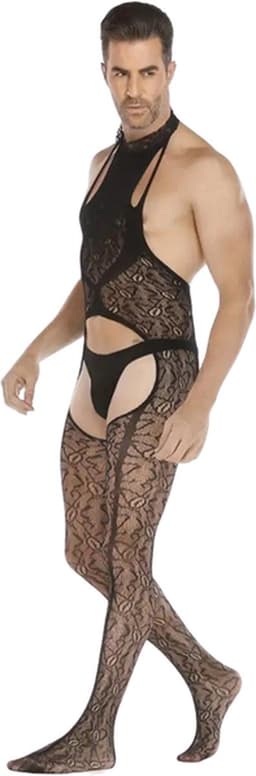 LekkerStout Heren Jarretel Bodysuit met Open Kruis - Zwart - Visnet Herenlingerie - One Size M-XL | LS161 — thumbnail 5