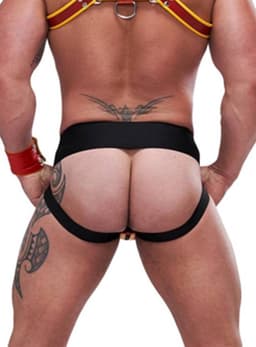 Mister B leren circuit jockstrap rood met gele bies - medium — thumbnail 2