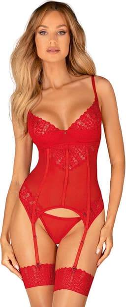 Obsessive - Ingridia Korset & String - Rood XS/S | Erotische Lingerie | Lingerie Set | Sexy Lingerie — thumbnail 1