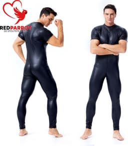 Latex wetlook jumpsuit mannen - Korte mouw - Bodysuit - BDSM — thumbnail 2